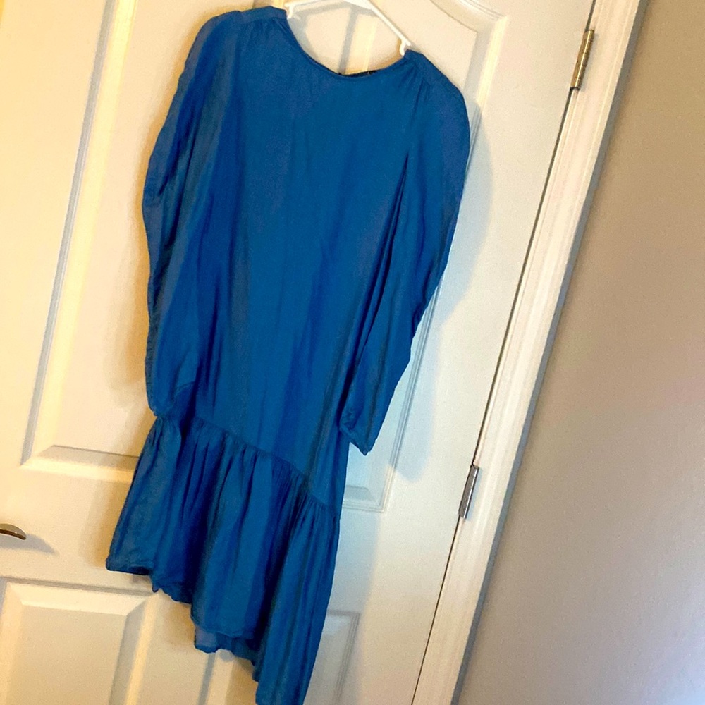 Zara asymmetrical denim look mini dress